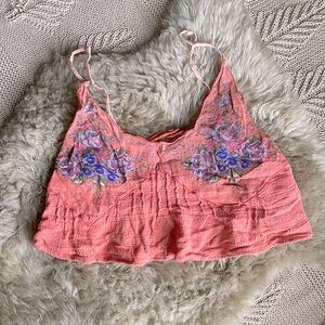 Free People Salmon Floral Boho Crop Top, Size M